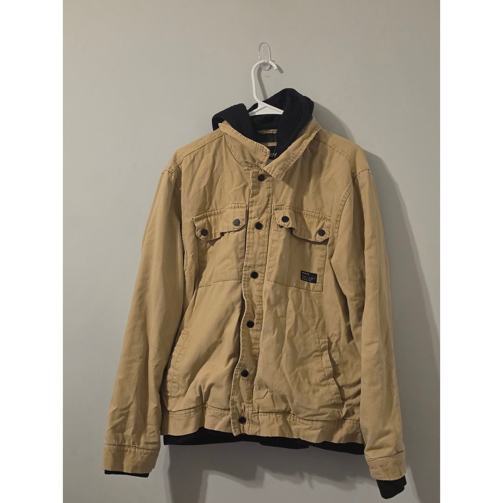 Hurley Barris Jacket Mens L Tan Khaki Hooded Layered Utility Canvas H6N143F1CV